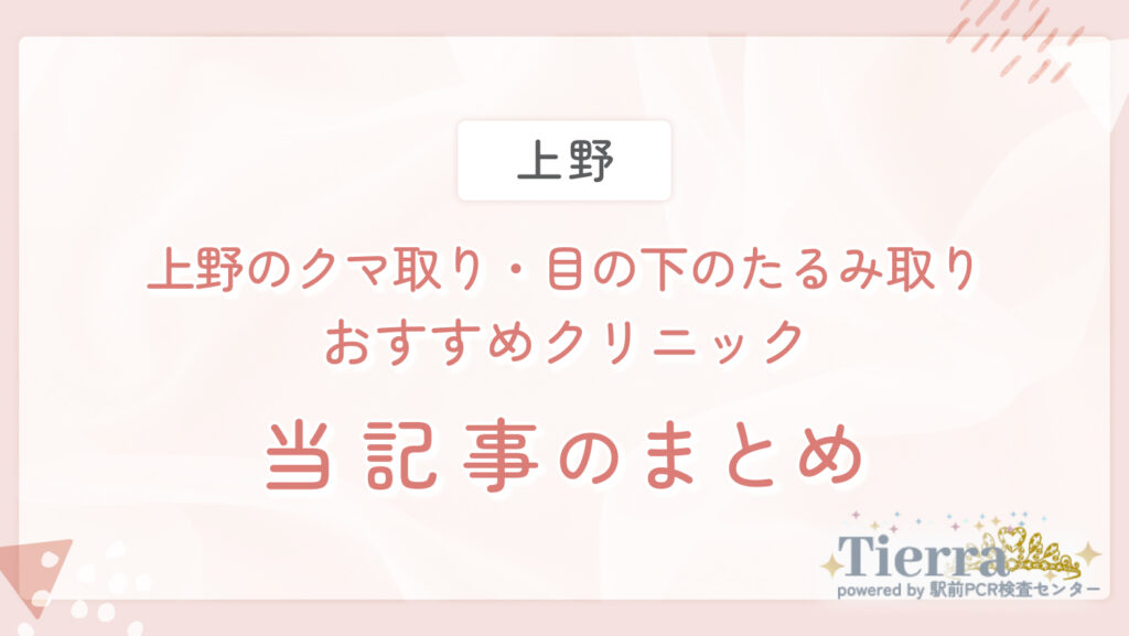 上野のクマ取り・目の下のたるみ取りのおすすめクリニック 当記事のまとめ